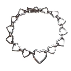 Vintage 7" Linked Hearts Toggle Bracelet 925 Sterling Silver 11.3Gre